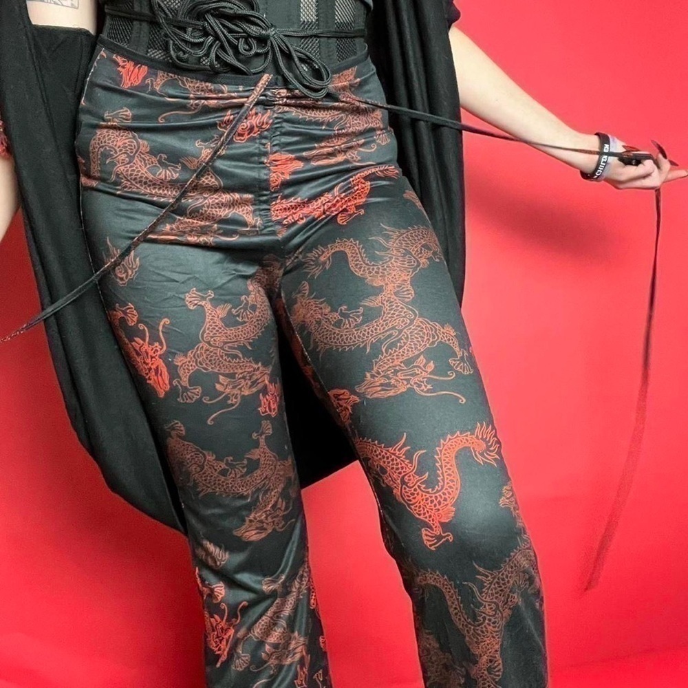 Black and red dragon print tie pants  🖤❤️​​​​​​​​​​​​​​​​​​​​​​​